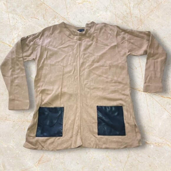 Ann Taylor Factory Womens Tan Pullover Sweater W/ Faux Leather Pockets XS/S - Picture 1 of 6